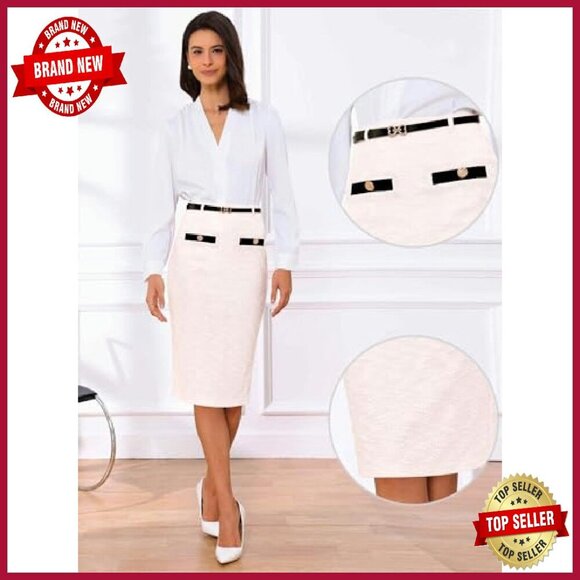 Knee-Length Tweed Pencil Skirt High Waisted Bodycon Office Work - Picture 5 of 6